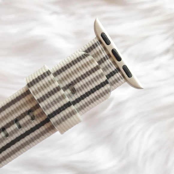 NEW Grey Nylon Striped Band For Apple Watch - Picture 2 of 3